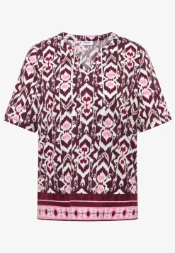 Shirt met korte mouwen, gespleten hals en print
