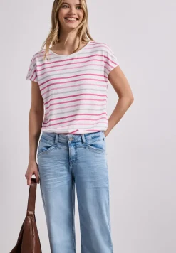 Shirt met korte mouwen, ronde hals en strepen