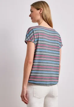 Shirt met korte mouwen, ronde hals en strepen