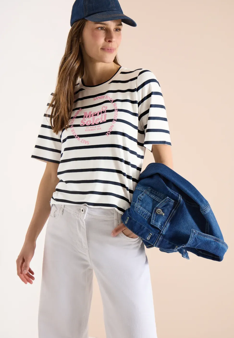 Shirt met korte mouwen, ronde hals en strepen
