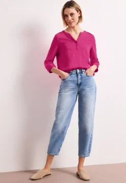 Shirt met 3/4-mouwen, split neck en knopen