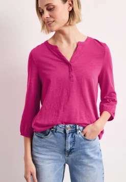 Shirt met 3/4-mouwen, split neck en knopen