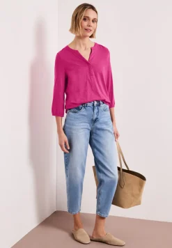 Shirt met 3/4-mouwen, split neck en knopen