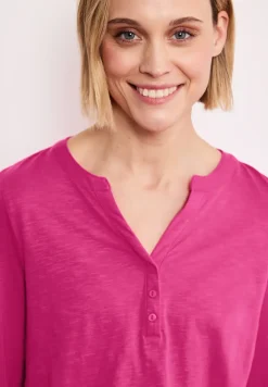 Shirt met 3/4-mouwen, split neck en knopen