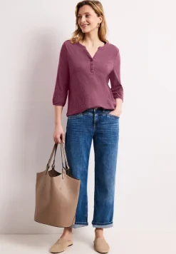 Shirt met 3/4-mouwen, split neck en knopen