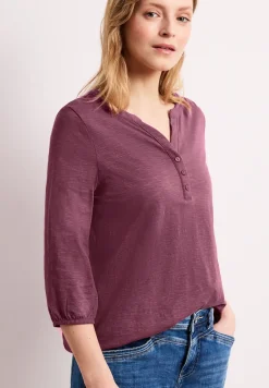 Shirt met 3/4-mouwen, split neck en knopen