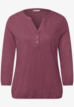 Shirt met 3/4-mouwen, split neck en knopen