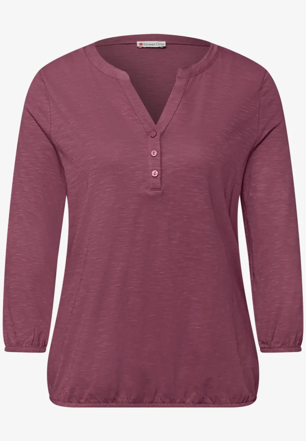 Shirt met 3/4-mouwen, split neck en knopen