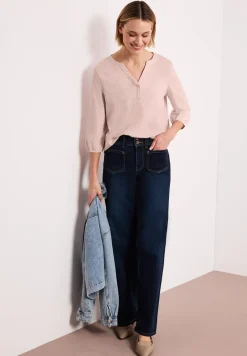 Shirt met 3/4-mouwen, split neck en knopen