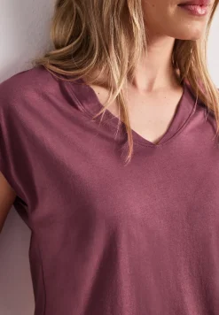 Shirt met overhangende schouders en V-hals