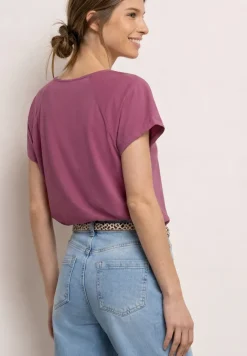 Shirt met overhangende schouders in een structuurmix