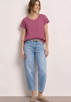 Shirt met overhangende schouders in een structuurmix