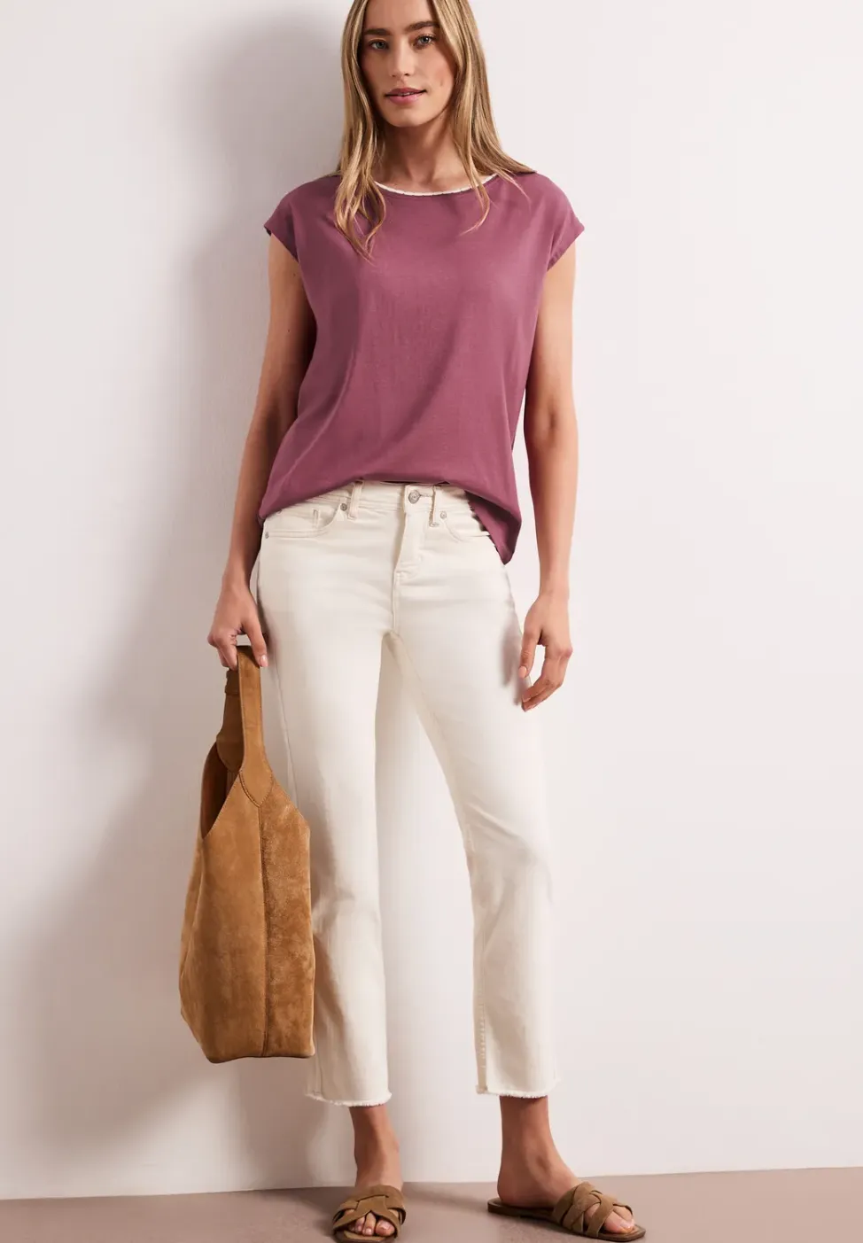 Shirt met overhangende schouder en decoratieve tape