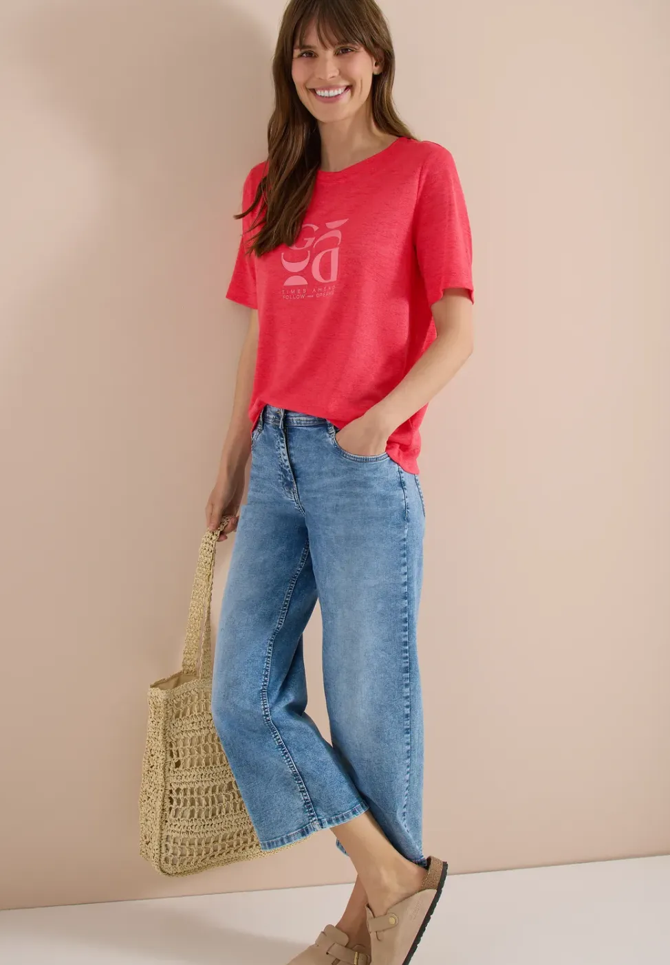 Shirt met print in linnenlook