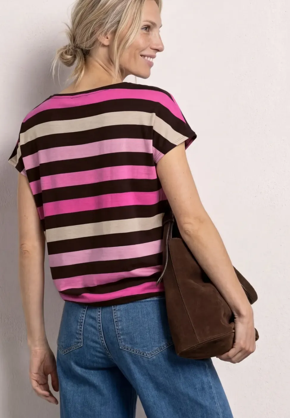Shirt met ronde hals en elastische zoom