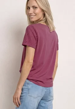 Shirt met ronde hals en kanten mouwen