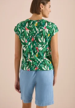 Shirt met ronde hals en omslagdetail