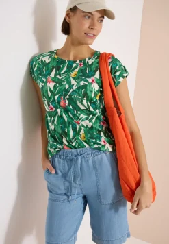 Shirt met ronde hals en omslagdetail