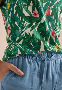 Shirt met ronde hals en omslagdetail