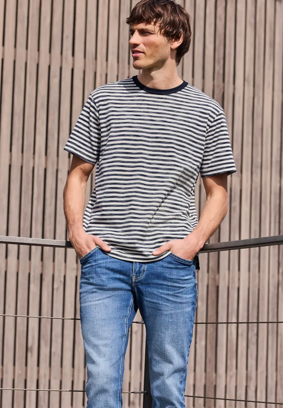 Shirt met ronde hals en piquéstructuur