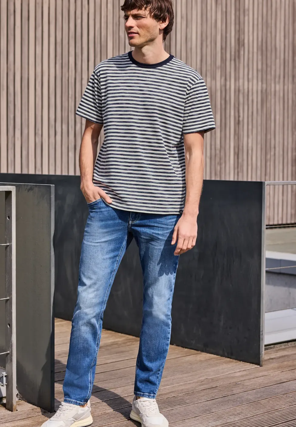 Shirt met ronde hals en piquéstructuur