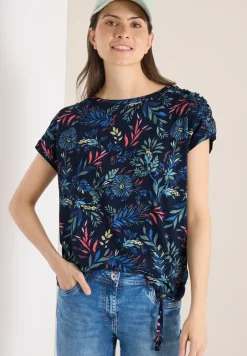 Shirt met ronde hals en rimpels