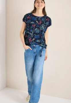 Shirt met ronde hals en rimpels