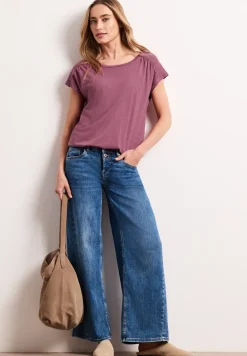 Shirt met ronde hals en rimpels