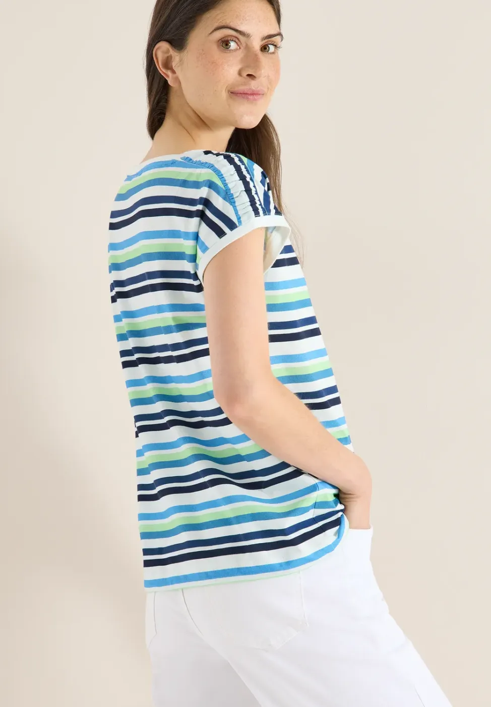 Shirt met ronde hals en rimpels