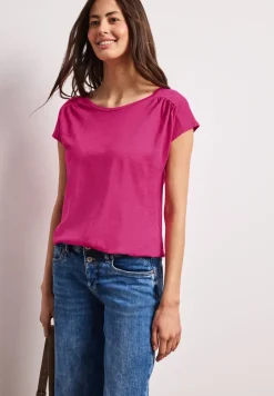 Shirt met ronde hals en rimpels