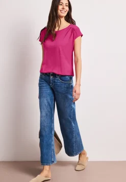 Shirt met ronde hals en rimpels