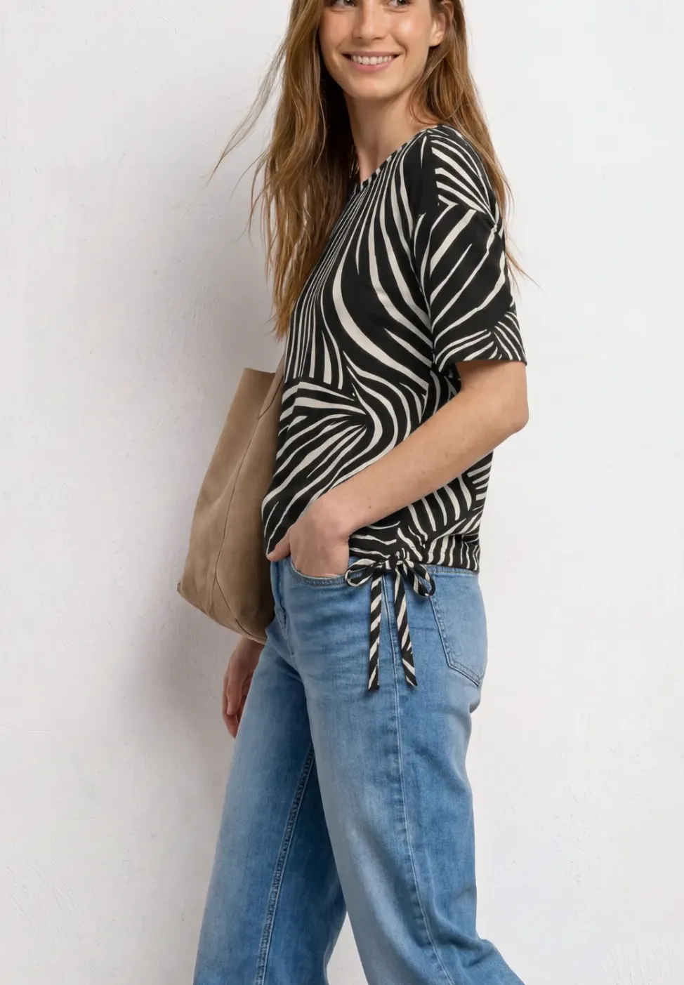 Shirt met ronde hals en trekkoord