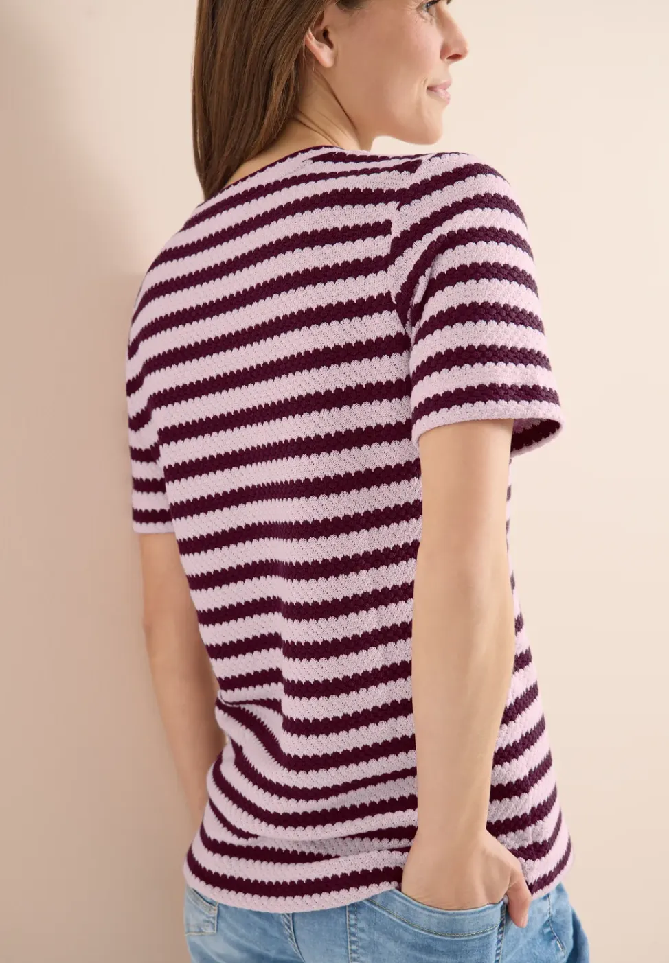 Shirt met ronde hals in ajour look