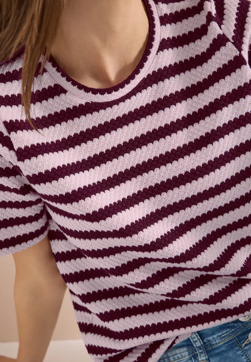Shirt met ronde hals in ajour look