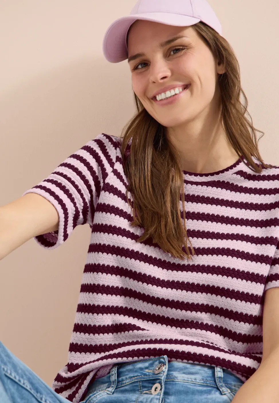 Shirt met ronde hals in ajour look