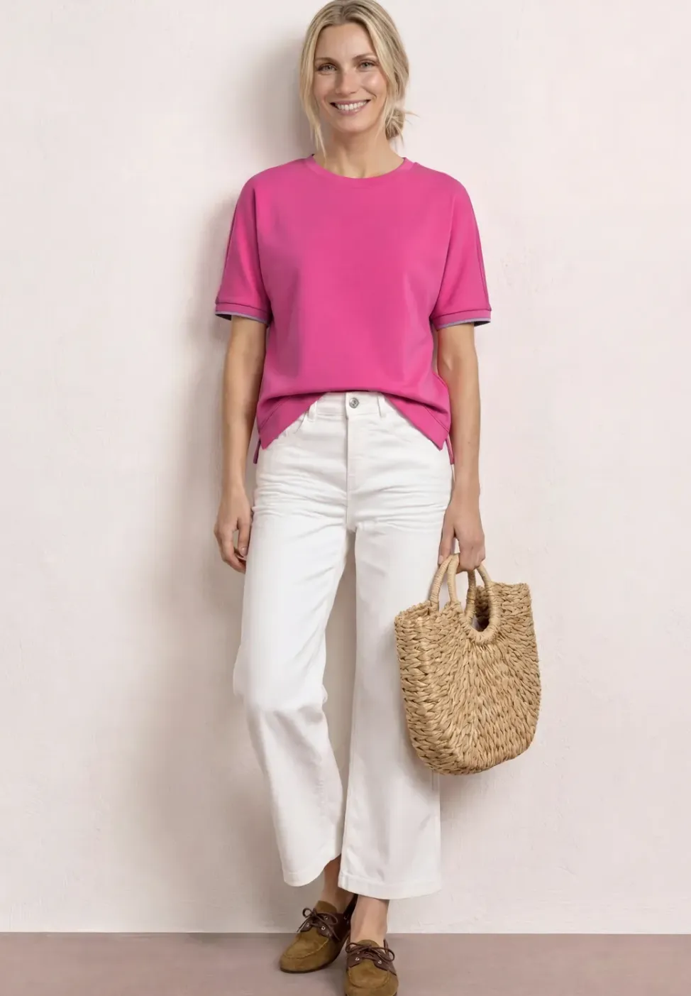 Shirt met ronde hals in Silk-Look