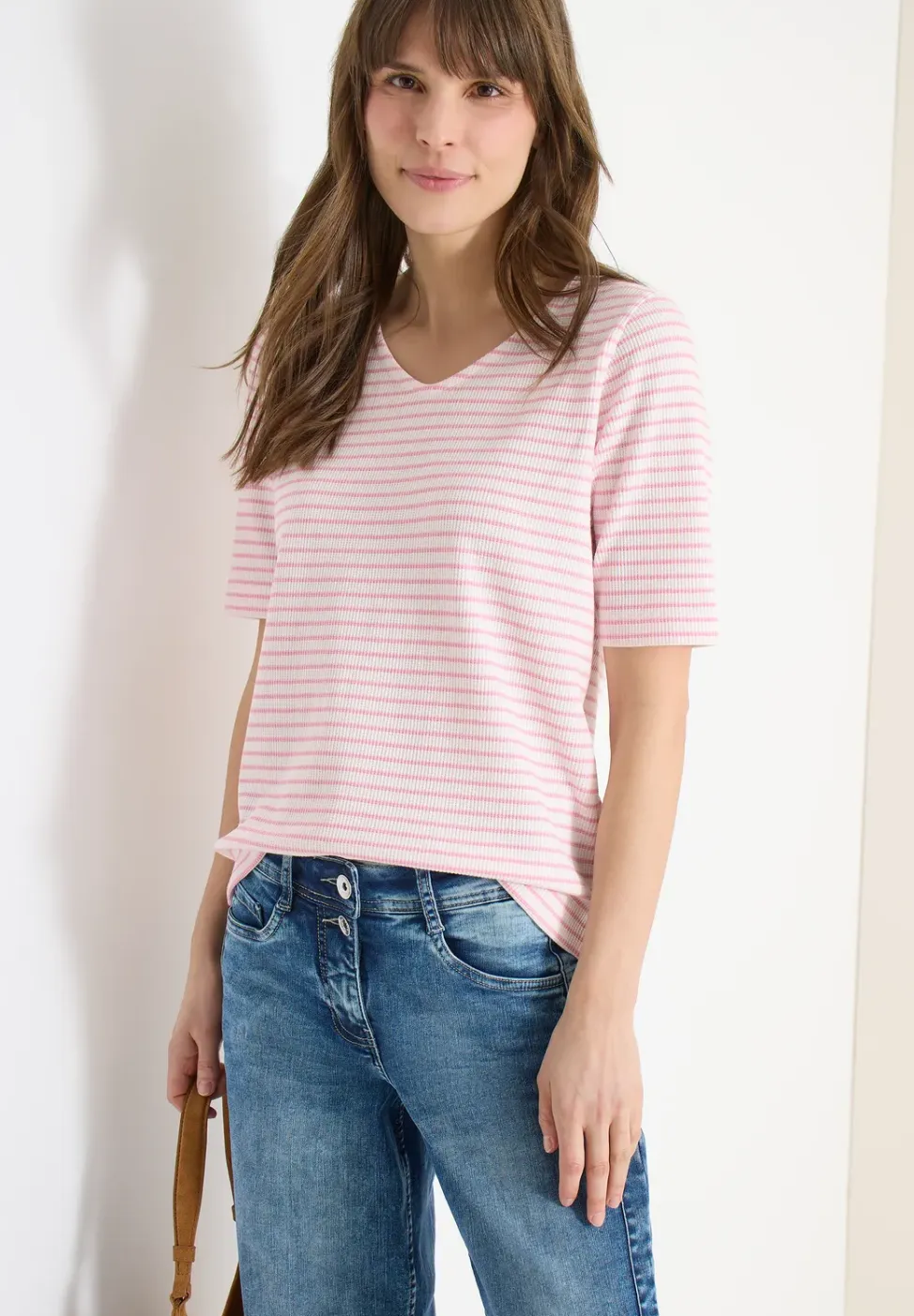 Shirt met ronde V-hals