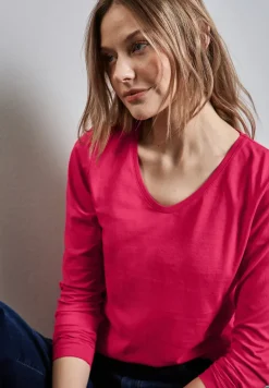 Shirt met ronde V-hals