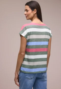 Shirt met ronde V-hals en strepen