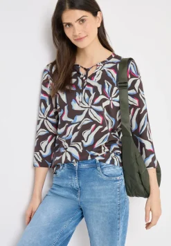 Shirt met split neck en print