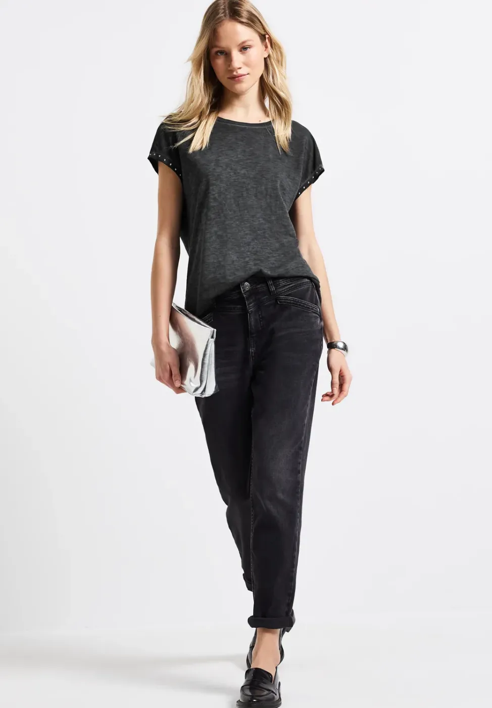 Shirt met studs in gewassen look