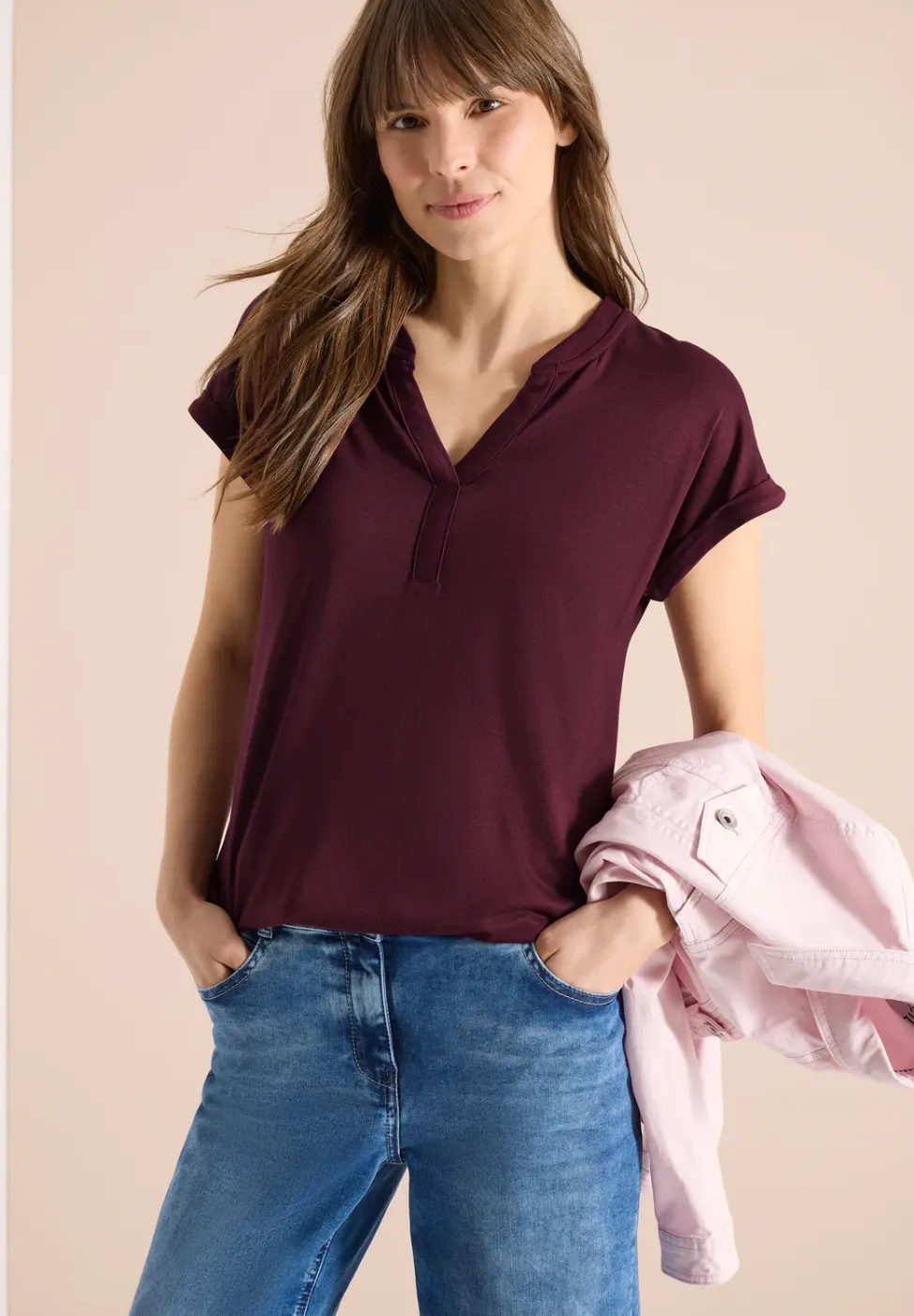 Shirt met tuniek en split aan de hals
