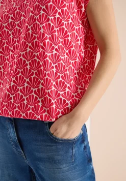 Shirt met V-hals en schelpenprint