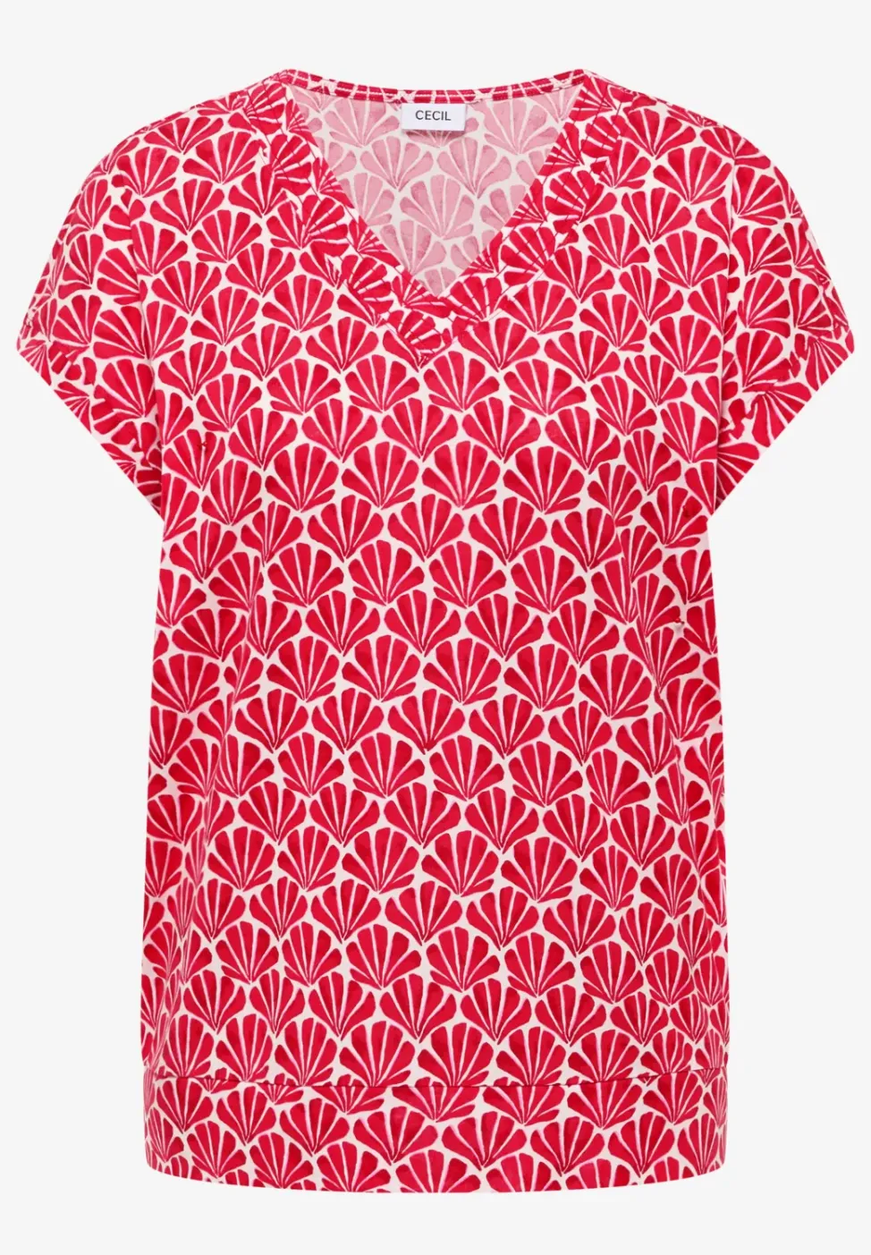Shirt met V-hals en schelpenprint