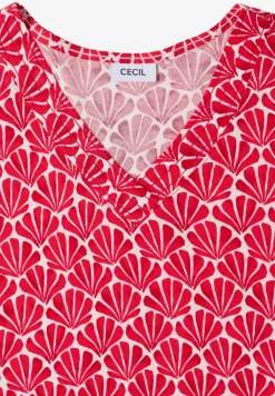 Shirt met V-hals en schelpenprint