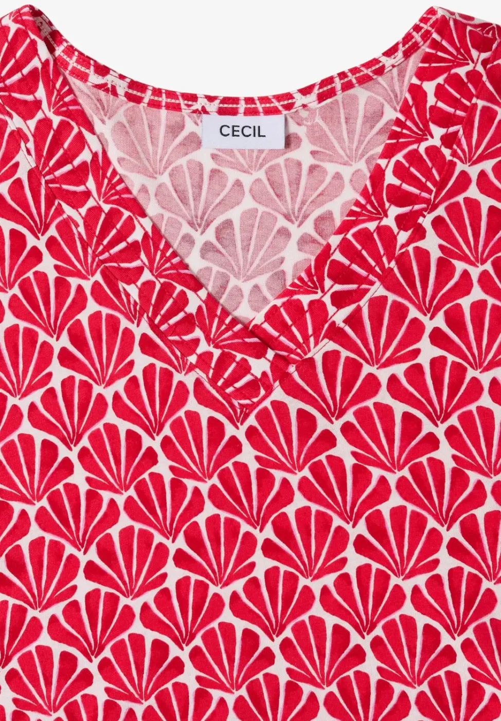 Shirt met V-hals en schelpenprint
