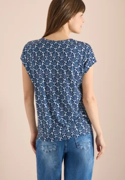 Shirt met V-hals en schelpenprint