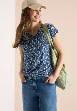 Shirt met V-hals en schelpenprint