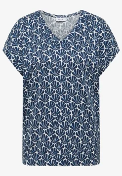 Shirt met V-hals en schelpenprint