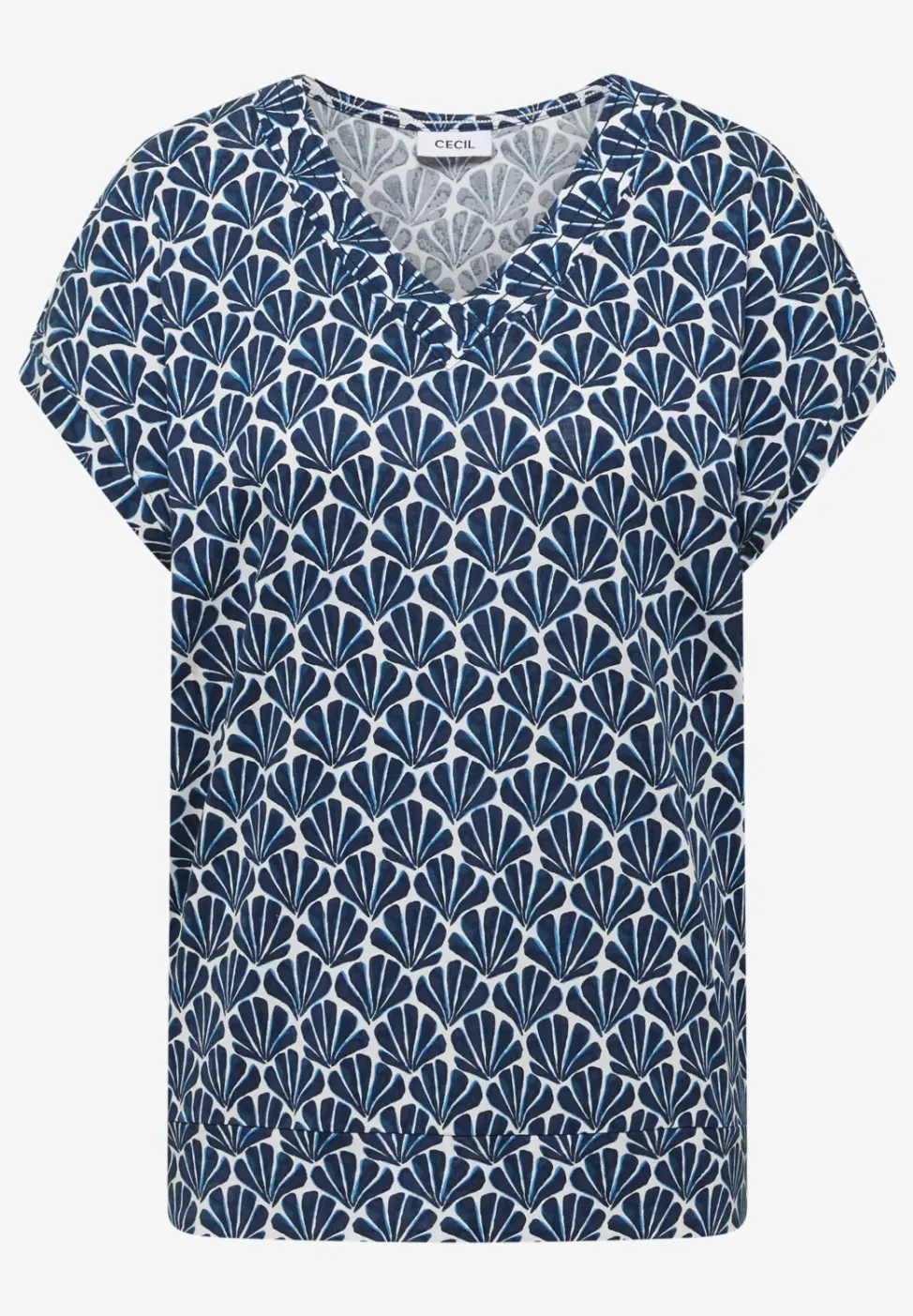 Shirt met V-hals en schelpenprint